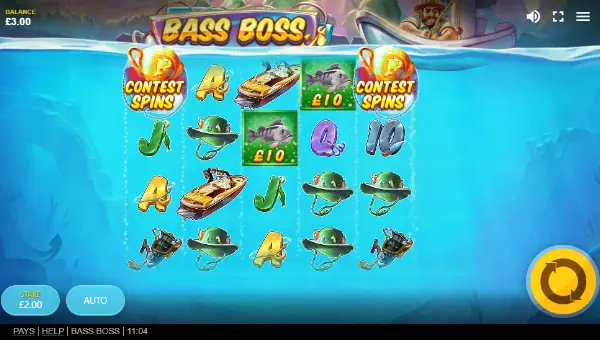 Bass Boss base game screenshot showing reels and features