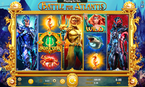 Battle for Atlantis base game screenshot showing reels and features