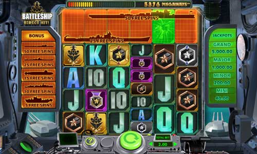 Battleship Direct Hit base game screenshot showing reels and features