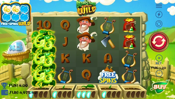 Beanstalk Grows Wild base game screenshot showing reels and features