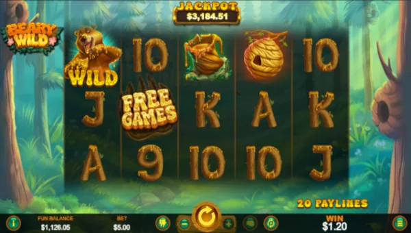 Beary Wild base game screenshot showing reels and features