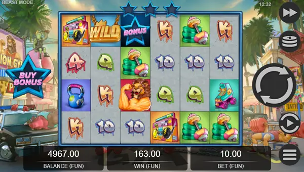 Beast Mode base game screenshot showing reels and features