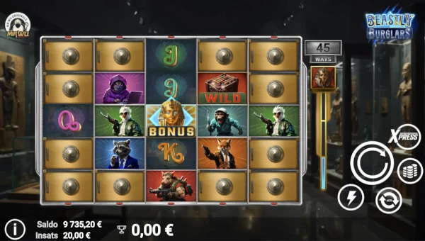 Beastly Burglars base game screenshot showing reels and features