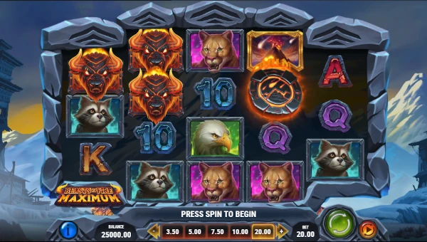 Beasts of Fire Maximum base game screenshot showing reels and features