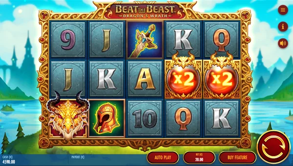 Beat the Beast Dragons Wrath base game screenshot showing reels and features
