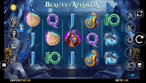 Beauty of Atlantis base game screenshot showing reels and features