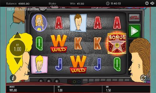 Beavis and Butt Head base game screenshot showing reels and features