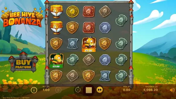 Bee Hive Bonanza base game screenshot showing reels and features