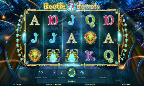 Beetle Jewels base game screenshot showing reels and features