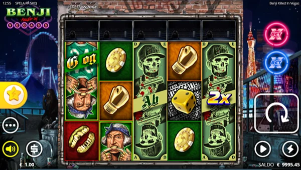 Benji Killed in Vegas base game screenshot showing reels and features