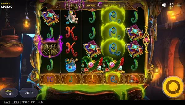 Beriched base game screenshot showing reels and features