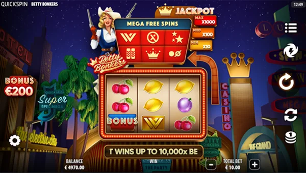 Betty Bonkers base game screenshot showing reels and features