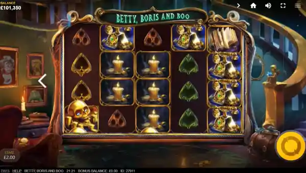 Betty Boris and Boo base game screenshot showing reels and features