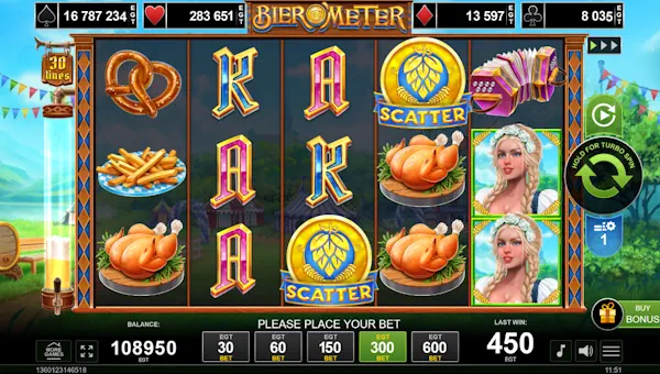 Bier O Meter base game screenshot showing reels and features