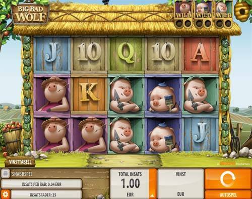 Big Bad Wolf base game screenshot showing reels and features