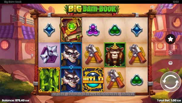 Big Bam Book base game screenshot showing reels and features