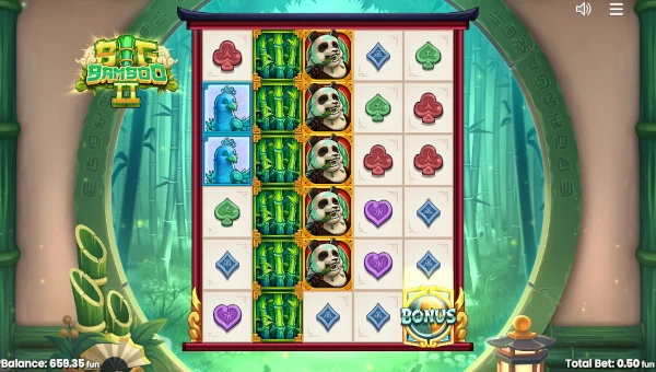 Big Bamboo 2 base game screenshot showing reels and features
