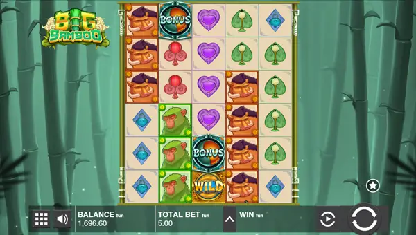 Big Bamboo base game screenshot showing reels and features