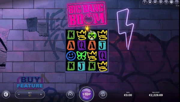 Big Bang Boom base game screenshot showing reels and features