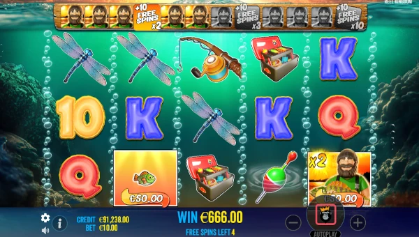 Screenshot of Big Bass Bonanza 1000 slot demo showing reels and bonus game features