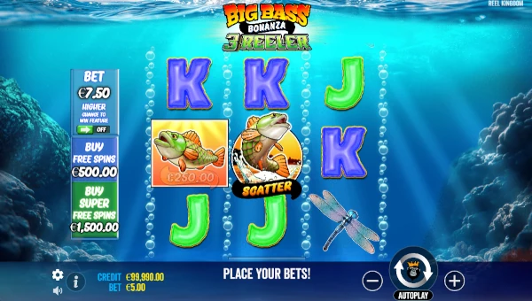 Big Bass Bonanza 3 Reeler base game screenshot showing reels and features