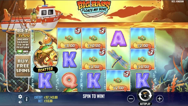 Big Bass Floats my Boat base game screenshot showing reels and features