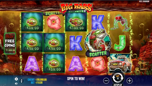 Big Bass Halloween 2 base game screenshot showing reels and features