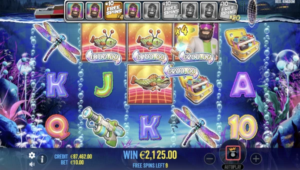 Screenshot of Big Bass Reel Repeat slot demo showing reels and bonus game features