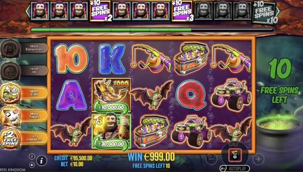 Screenshot of Big Bass Splash Halloween 1000 slot demo showing reels and bonus game features
