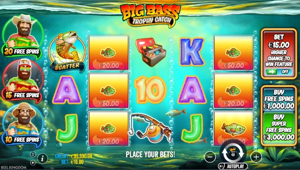 Big Bass Trophy Catch base game screenshot showing reels and features