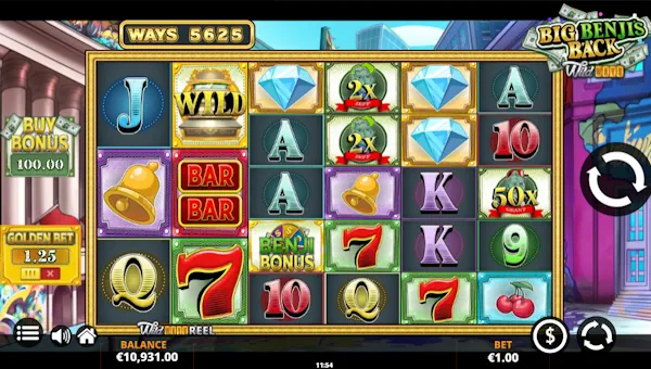 Big Benjis Back WildWays base game screenshot showing reels and features