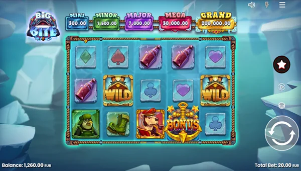 Big Bite base game screenshot showing reels and features