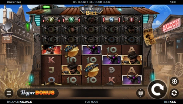 Big Bounty Bill BoomBoom base game screenshot showing reels and features
