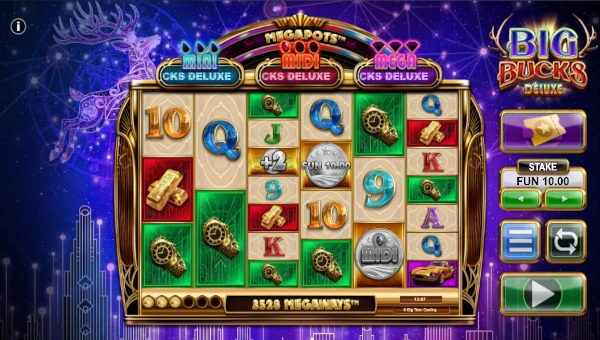 Big Bucks Deluxe base game screenshot showing reels and features