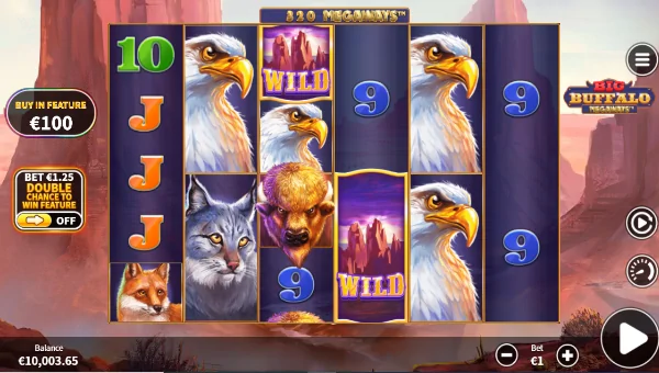 Big Buffalo Megaways base game screenshot showing reels and features