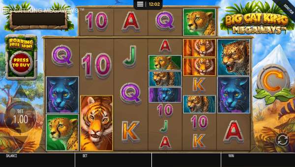 Big Cat King Megaways base game screenshot showing reels and features