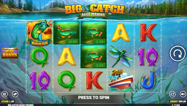 Big Catch Bass Fishing base game screenshot showing reels and features