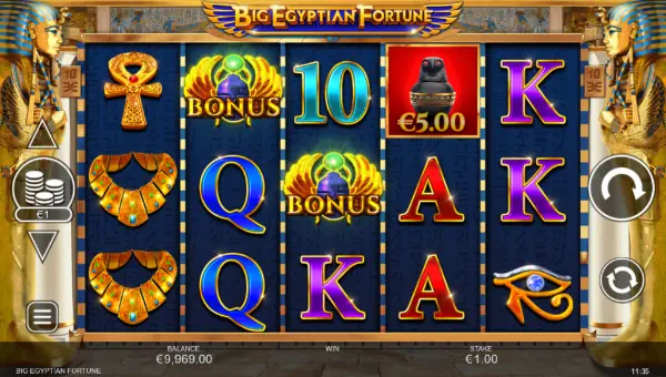 Big Egyptian Fortune base game screenshot showing reels and features