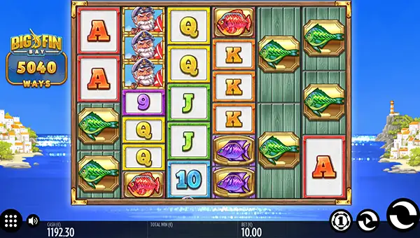 Big Fin Bay base game screenshot showing reels and features