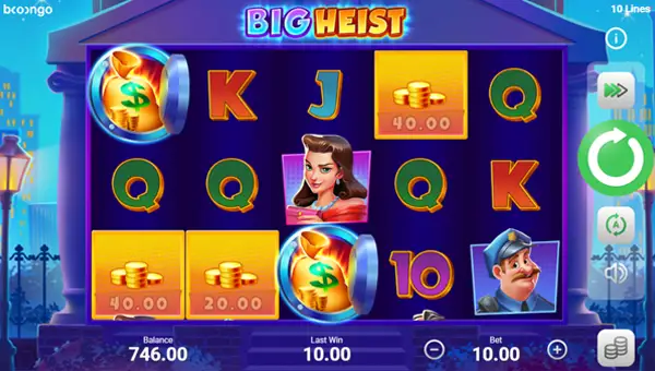 Big Heist base game screenshot showing reels and features