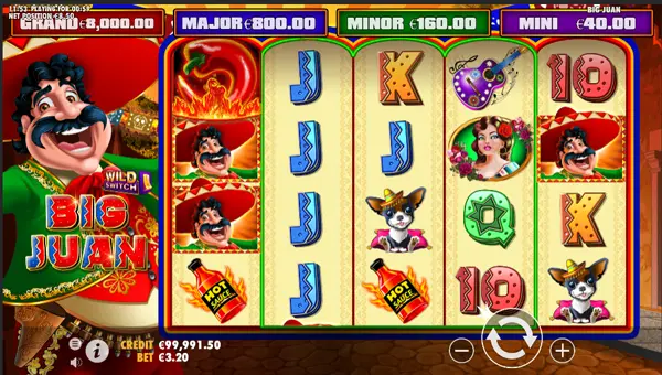 Big Juan base game screenshot showing reels and features