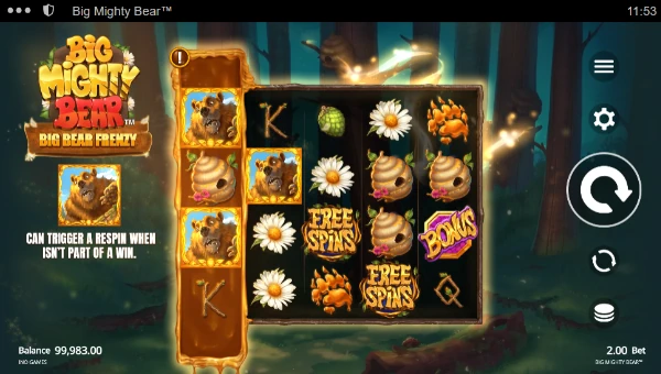 Big Mighty Bear base game screenshot showing reels and features