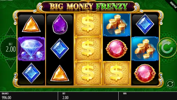 Big Money Frenzy base game screenshot showing reels and features