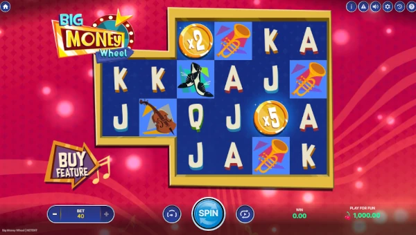 Big Money Wheel base game screenshot showing reels and features