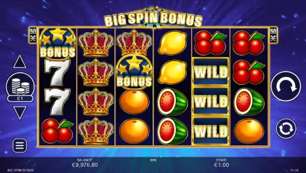Big Spin Bonus base game screenshot showing reels and features