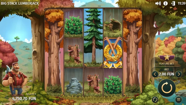 Big Stack Lumberjack base game screenshot showing reels and features
