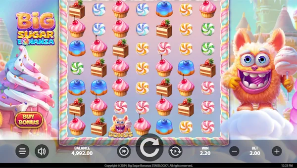 Big Sugar Bonanza base game screenshot showing reels and features