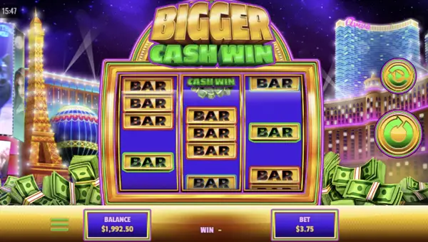 Bigger Cash Win base game screenshot showing reels and features