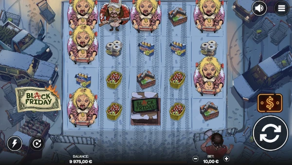 Black Friday base game screenshot showing reels and features