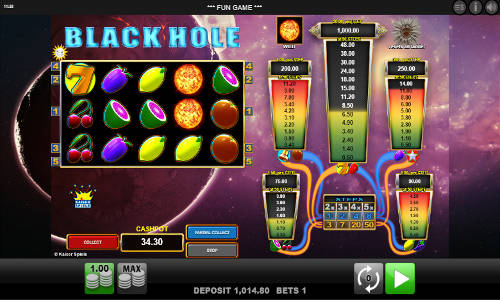 Black Hole base game screenshot showing reels and features